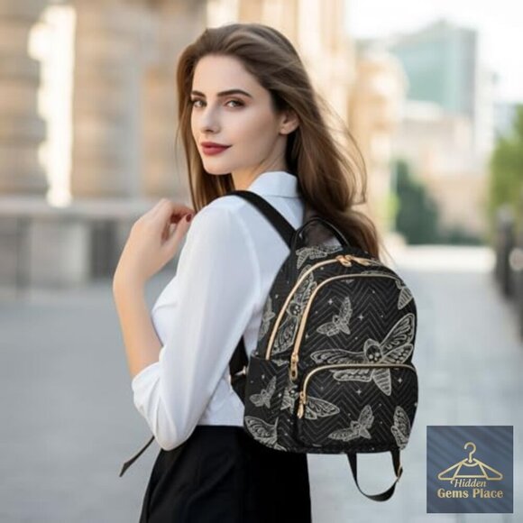 Mini Backpack Daypack with Skull Butterfly Design, 6 Pockets, Water Resistant main image 4